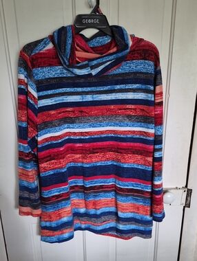 Striped Multicolor Hooded Knit Top - Red & Blue Stripes